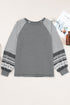 Contrast Print Striped Raglan Crew Neck Loose Long Sleeve Top
